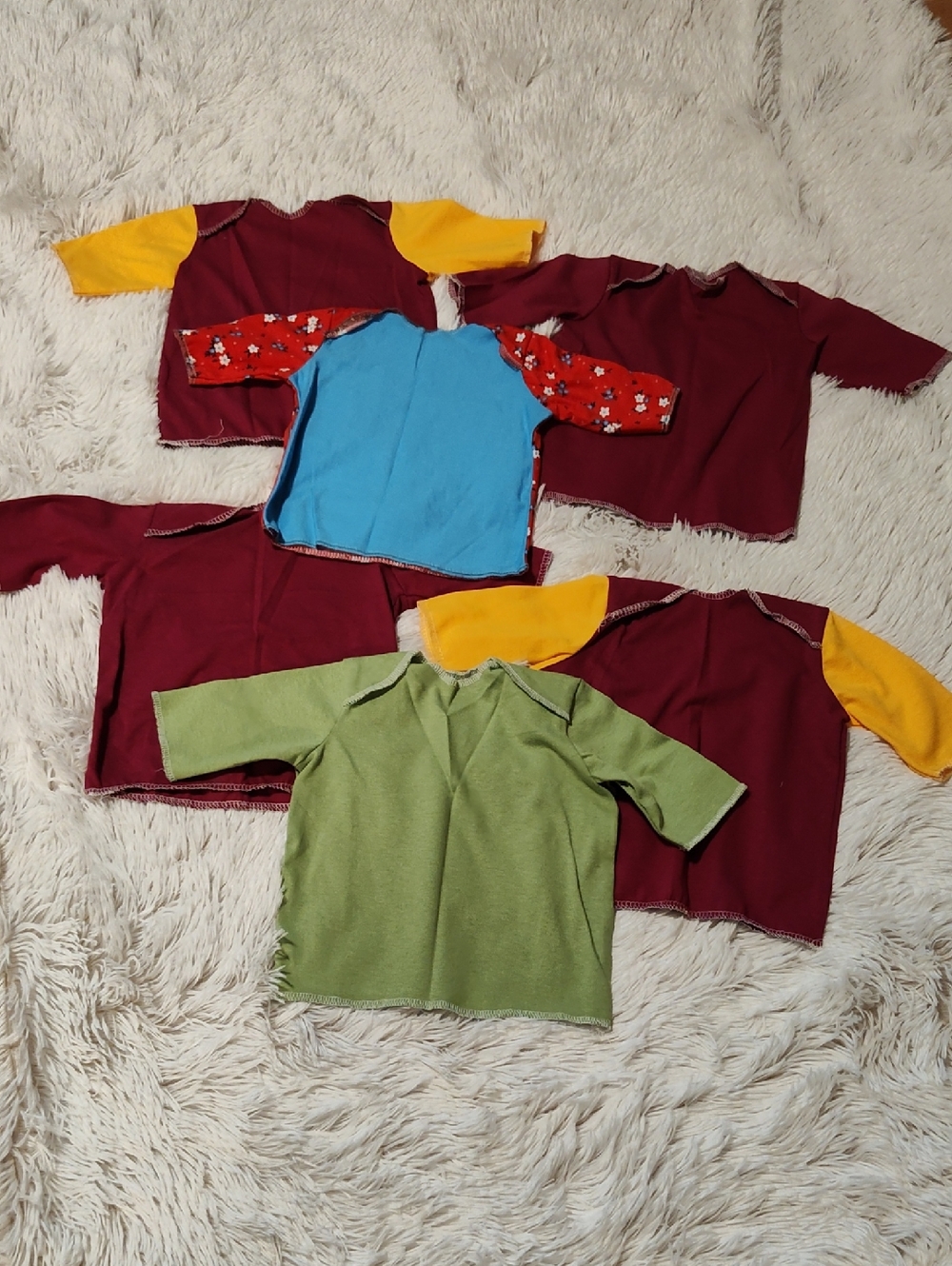 *Lot Of 6* NEW Handmade Retro Baby Shirts Maroon, Green, Blue/Red Floral 9 Mos